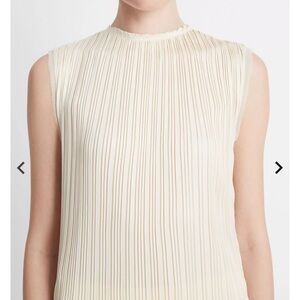 VINCE Pleated Satin Crew Neck Shell NWT